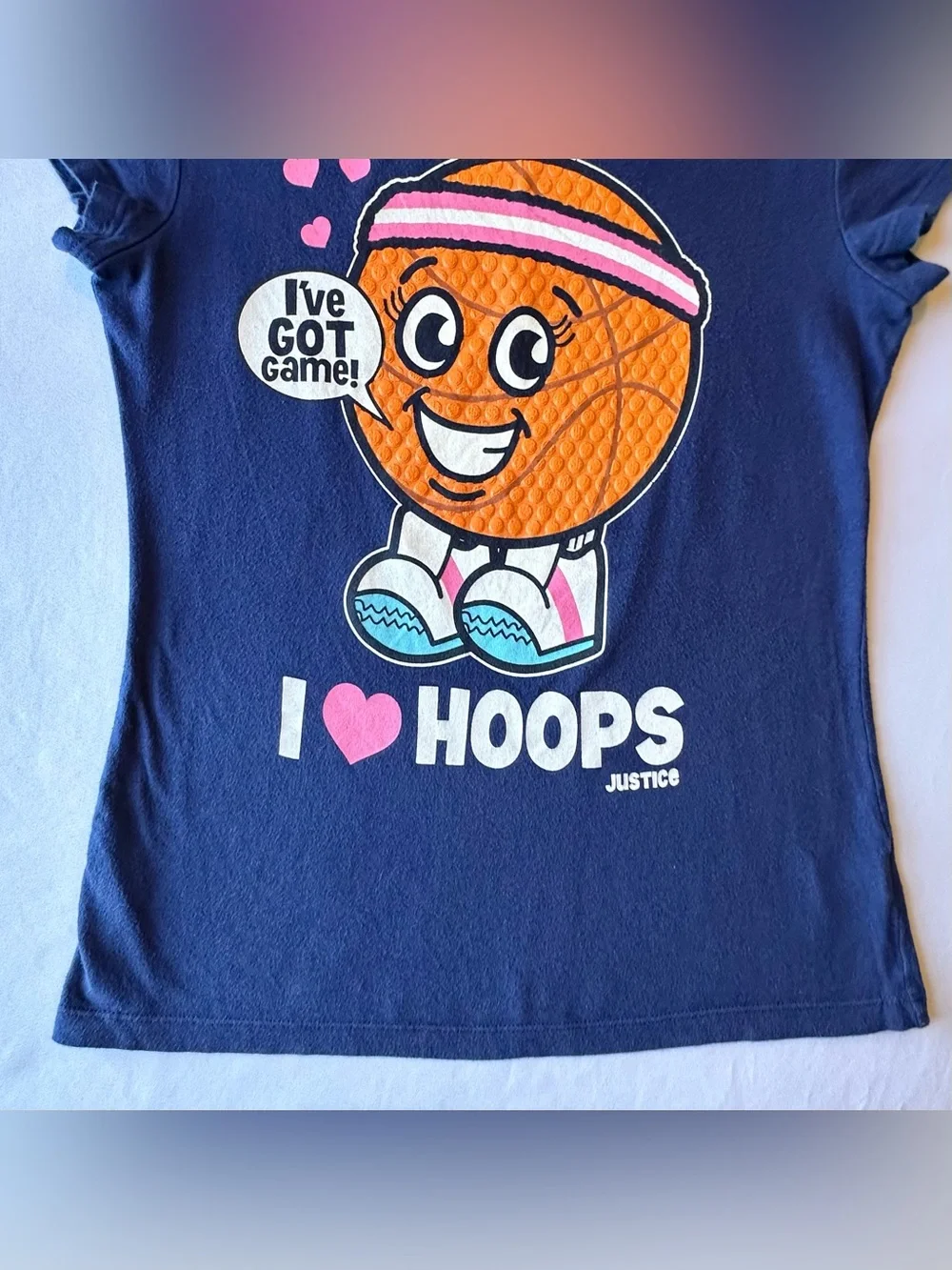 Justice Girls T-Shirt Basketball Hoops I’ve Got Game Blue Short Sleeve Cotton 10